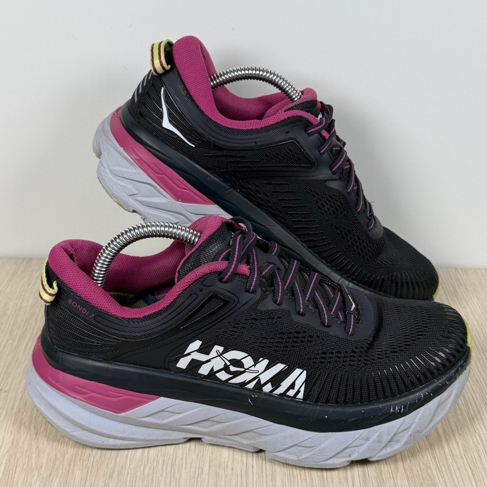 Hoka One One Bondi 7 Womens 6 Running Shoes Black Paradise Pink 1110519 BGFF